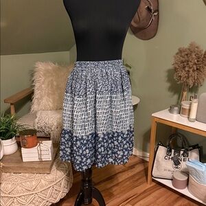 Floral Tiered Blue Patchwork Skirt